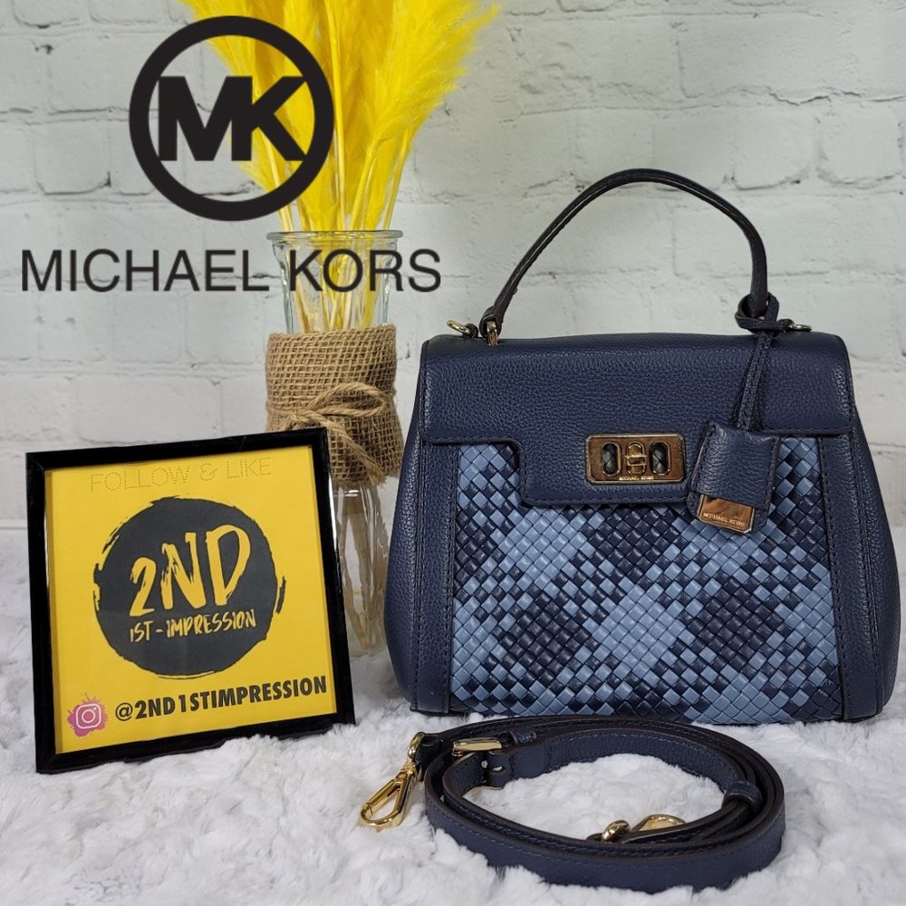 Michael Kors Karson Mini Satchel Lugage Blue Top Handle Crossbody